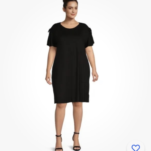 Terra and Sky Women’s Plus Size Black Ruched Shoulder Knit Dress 2X (20W-22W) - Picture 4 of 8